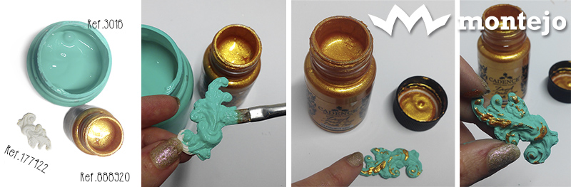 Aplique de resina de poliuretano pintado con DORA Metalic y COLONY PAINT